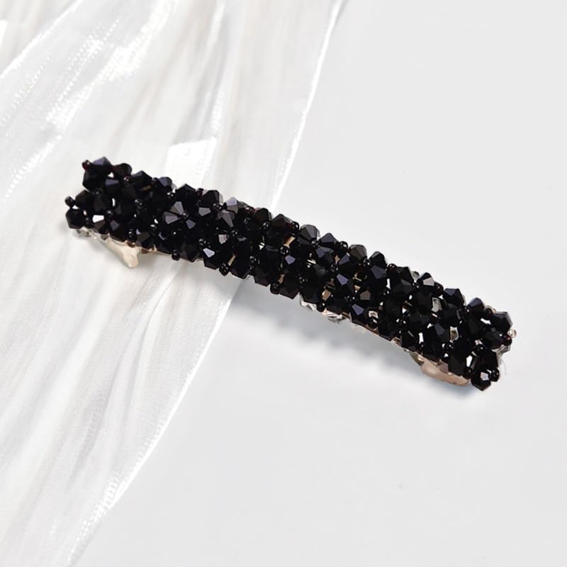 Black Rhinestone Hair Barrette Handmade Metal Alligator Styling Clip