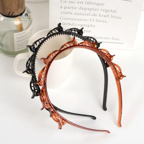 Double Layer Twist Plait Headband with Small Clips 2-Piece Set