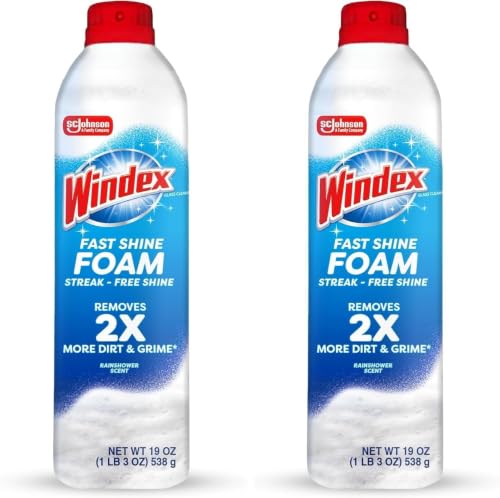 Windex Rainshower Fast Shine Foam Glass Cleaner 19oz Pack of 2 No-Drip, Streak-Free Windows & Mirror Spray