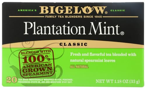 Bigelow Plantation Mint Tea Bags - 24 Count Pack of 4, Refreshing Mint Flavor