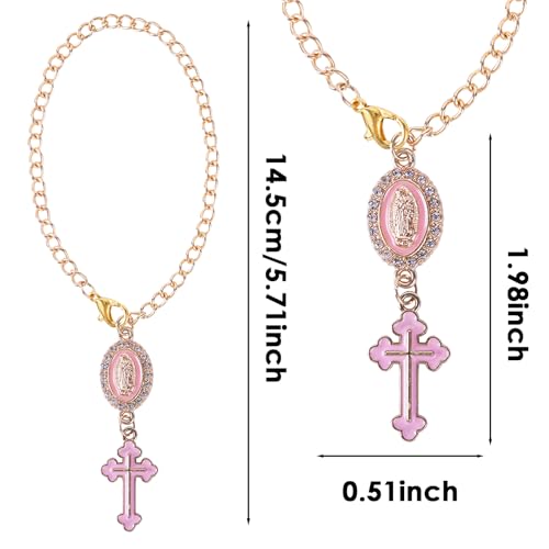 Catholic Rosary Car Charm with Virgin Mary Cross Pendant