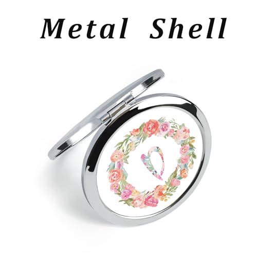 Personalized Floral Monogram Compact Mirror - QUSTGO Silver 2.75"