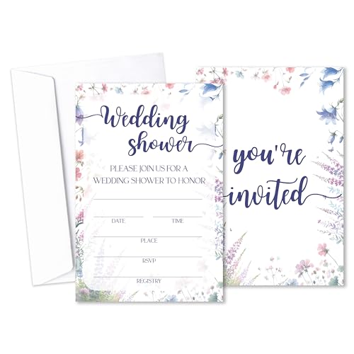 Wildflower Bridal Shower Invitations with Envelopes, 4x6 Set of 25
