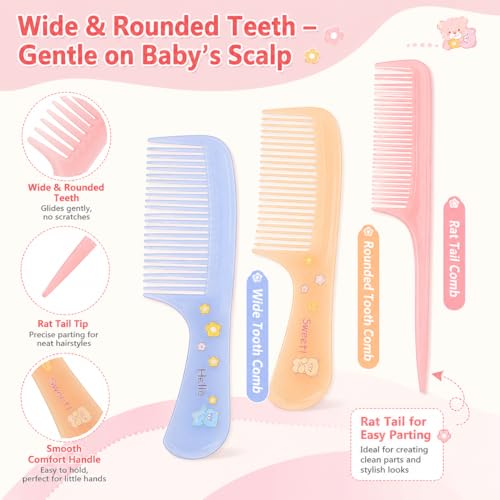 LUSTRIB 8Pcs Baby Hair Comb Set Cute Bear Toddler Grooming Kit