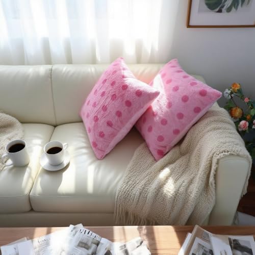Polka Dot Plush Throw Pillow Covers - Deep Pink, 18"x18" (Set of 2)