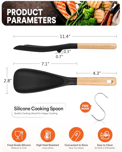 Badiano 11.4-Inch Silicone Cooking Spoon - Nonstick Safe Kitchen Utensil