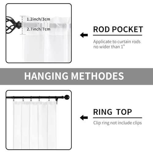 White Sheer Curtain Panels 38" W x 45" L - Rod Pocket Design
