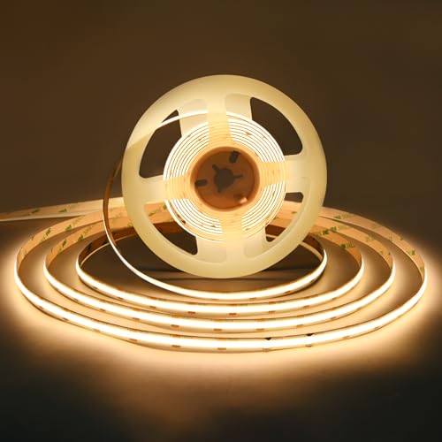 TUNICHX 16.4FT COB LED Strip Light 12V 3000K Warm White Flexible Tape