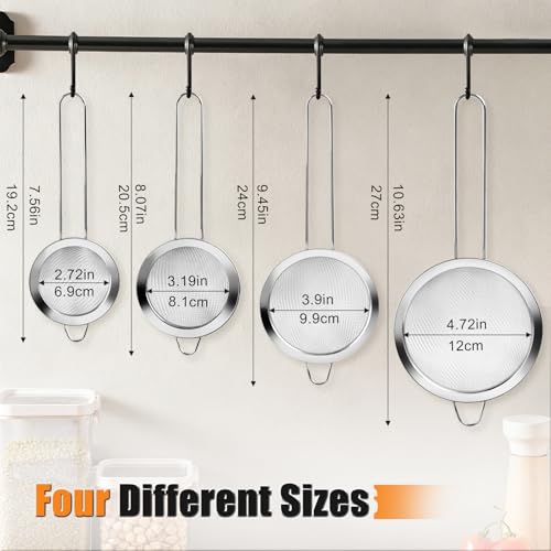 Ninsula 4-Piece Stainless Steel Fine Mesh Strainer Set with Long Handles