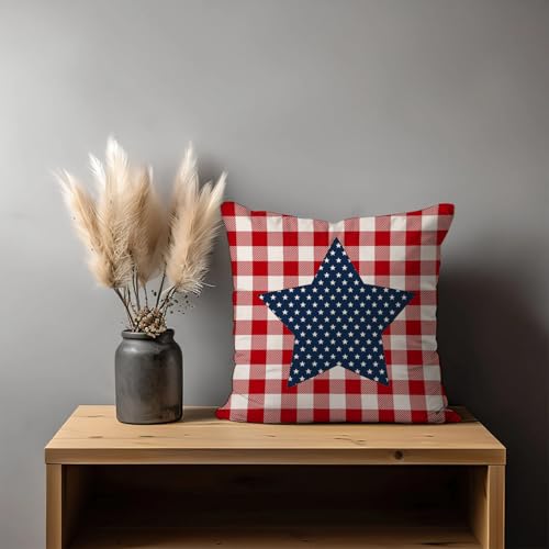 18x18 Patriotic Star Plaid Pillow Covers - Set of 2 for Home Decor