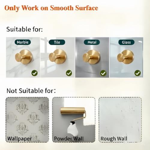 Brushed Gold Suction Cup Hooks - Heavy Duty 10LB Capacity