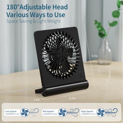 JOSTRY 6.8" USB Desk Fan - Ultra Quiet 3-Speed Personal Fan, Dark Black