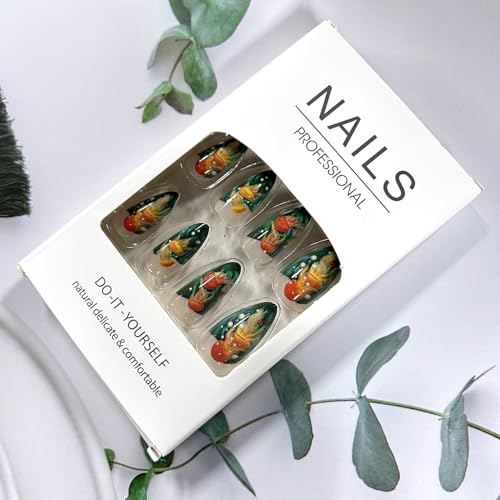 Blue Green Jellyfish Press on Nails Medium Almond Glossy False Nails