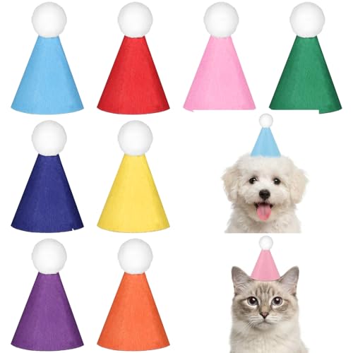 8 Pack Mini Party Hats for Small Pets - Felt Birthday Cone Hats