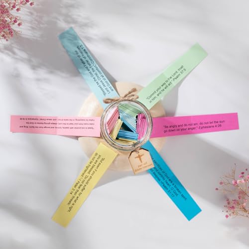 Bible Verse Jar with 96 Color-Coded Scripture Cards in Glass Cork Bottle