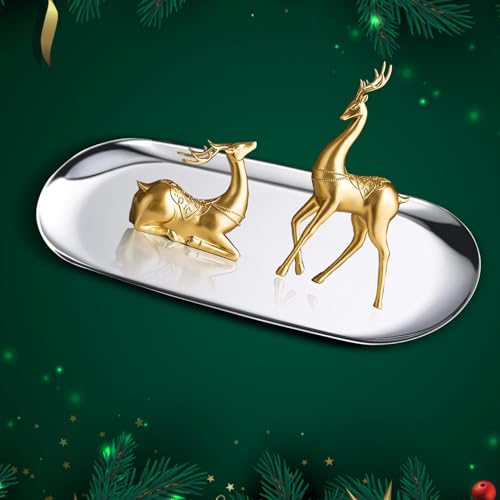 Modern Silver Stainless Steel Oval Decorative Trays - 2 Pack