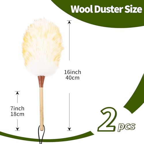 Natural Lambswool Duster 16-Inch Handheld with Wooden Handle (2-Pack)