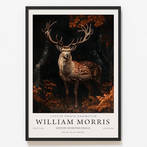 William Morris Vintage Dark Deer Wall Art - 16x24in Frameless Canvas