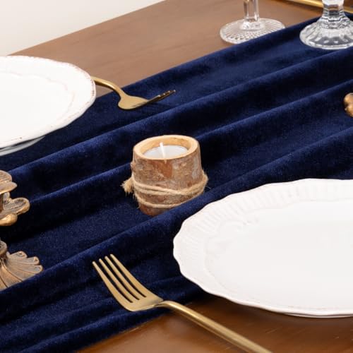 Navy Blue Velvet Table Runner Cloth 20 x 120 Inches Fall Wedding Decor - Socomi