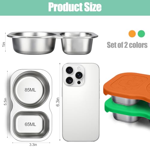 2 Pack Stainless Steel Snack Containers - Small 2-Compartment Food Storage