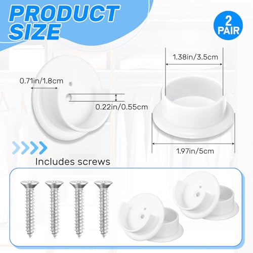 4Pcs White Closet Rod Holders - Heavy Duty Plastic Support Brackets
