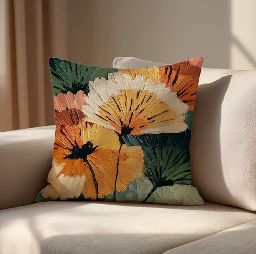 Boho Floral Throw Pillow Cover 18x18 Inch, Abstract Design - Variation 8
