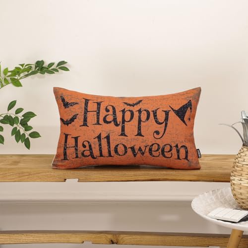 TRENDIN Halloween Decorative Pillow Cover, 12x20 Linen Cushion for Couch & Bed