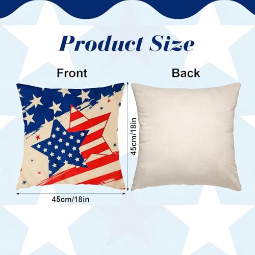 Patriotic 18x18 Linen Pillow Covers Set of 4 - Stars & Stripes