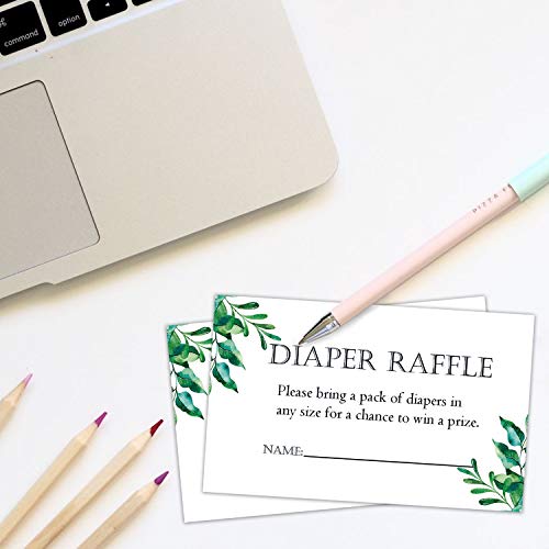 50 Pack Greenery Diaper Raffle Tickets for Baby Showers