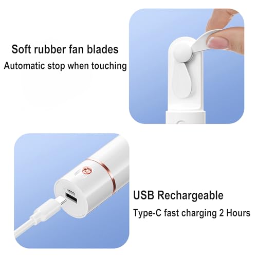 AOCOOLFAN White Portable Handheld Fan - USB Rechargeable, 3 Speed, Travel Essential