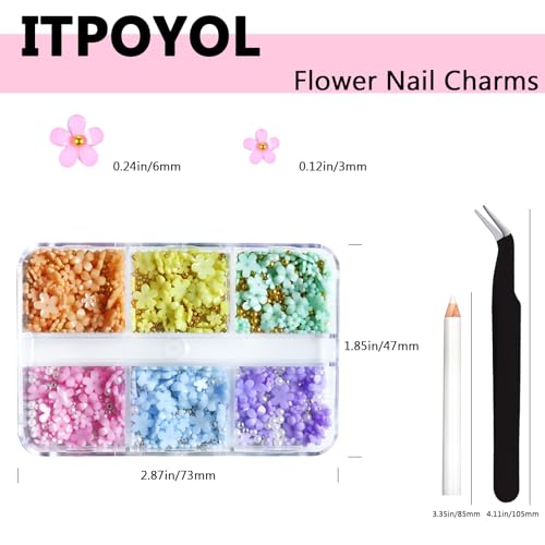 3D Flower Nail Art Charms with Pearls and Rhinestones for Acrylic Nails