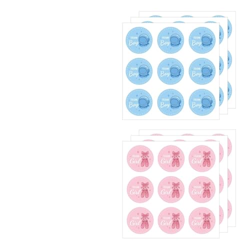 54pcs Gender Reveal Stickers - Team Boy or Girl Round Stickers