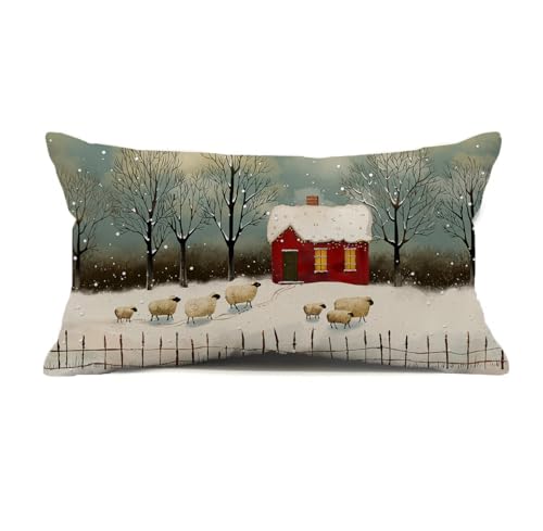 Christmas Pillow Cover - 12x20 Watercolor Snowflake Design