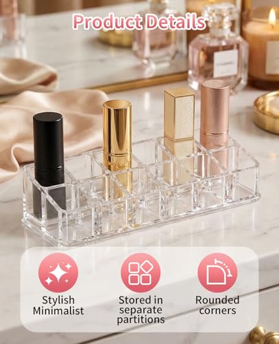 12 Slot Acrylic Lipstick Organizer - 2 Pack Clear Storage Holder