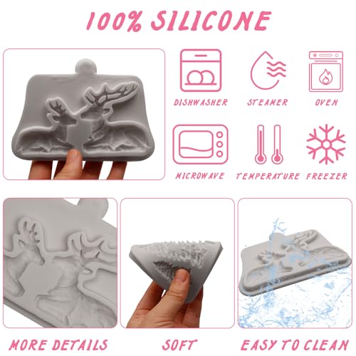 Christmas Silicone Mold Set for Cake Decorating Reindeer Pine Tree Holly