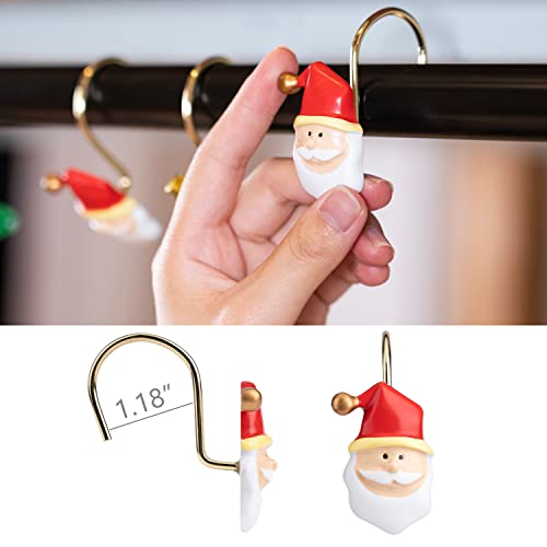 HELORAY Christmas Shower Curtain Hooks - Rust-Proof Metal Rings, Set of 12