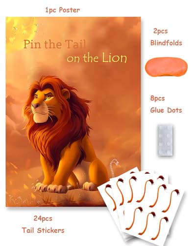 Safari Party Game - Pin the Tail on the Lion with Blindfolds & Stickers