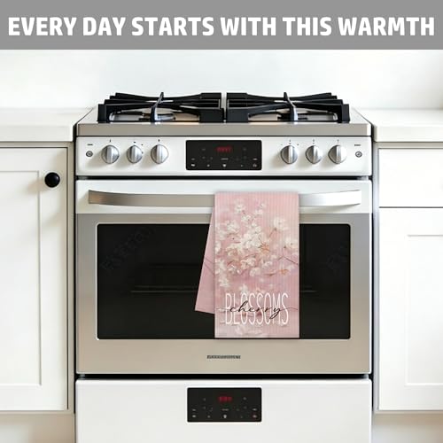 Cherry Blossom Kitchen Towel Waffle Cotton Spring Pink Hand Tea Towel