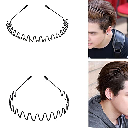 WantGor Metal Headbands for Women and Men 2 Pack Black Wave Hair Bands