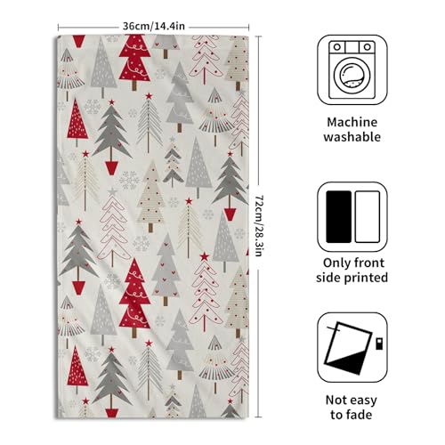 Christmas Tree Hand Towels Set (Red, Grey, Cream) - 2-Piece Holiday Decor