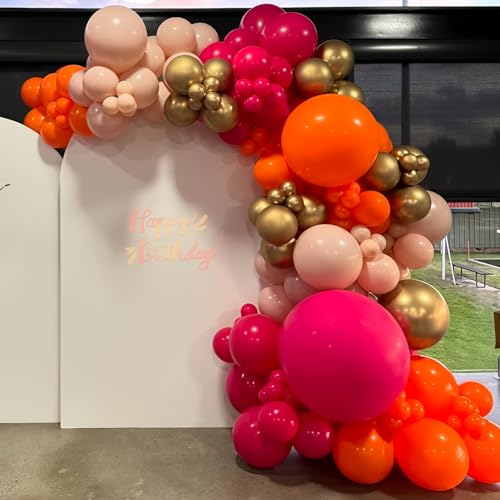 Hot Pink, Orange & Gold Balloons - 60pcs 12 Inch Birthday Party Decor