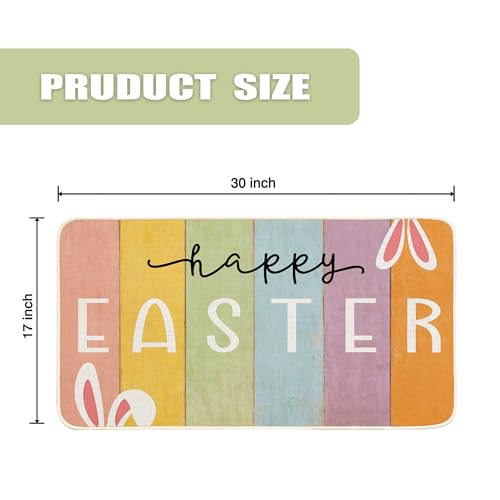WIBUE Happy Easter Doormat with Rabbit Ears - 17" x 30" Indoor/Outdoor Mat