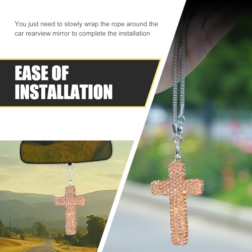 Gold Cross Car Hanging Ornament with Rhinestones - Faith Pendant