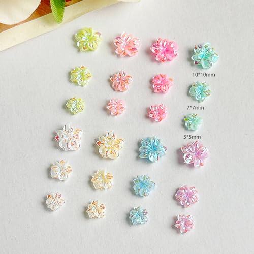 CnSybaris 300 Pcs 3D Flower Nail Charms Colorful Hibiscus Floral Gems