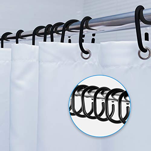 24 Pack Black Shower Curtain Hooks - C Shape Silicone Rings