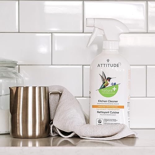 ATTITUDE Plant-Based Kitchen Cleaner Degreaser Spray, Citrus Zest, 27.1 Fl Oz