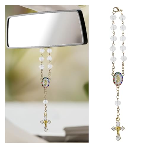 Car Rosary Rearview Mirror Pendant with Virgin Mary Charm