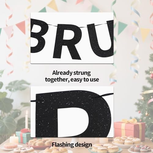 Bruh Birthday Baddie Banner - Black Glitter Party Decoration