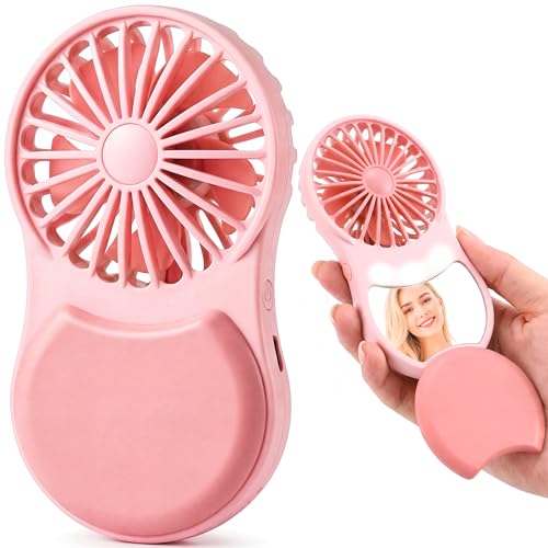 MOHADU Portable Handheld Makeup Fan with LED Light - Pink Desktop Fan