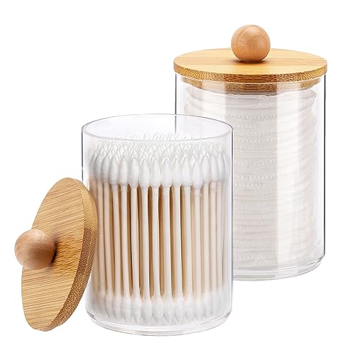 Tbestmax 10oz Q-Tip Holder & Cotton Swab Dispenser with Bamboo Lids (2 Pack)
